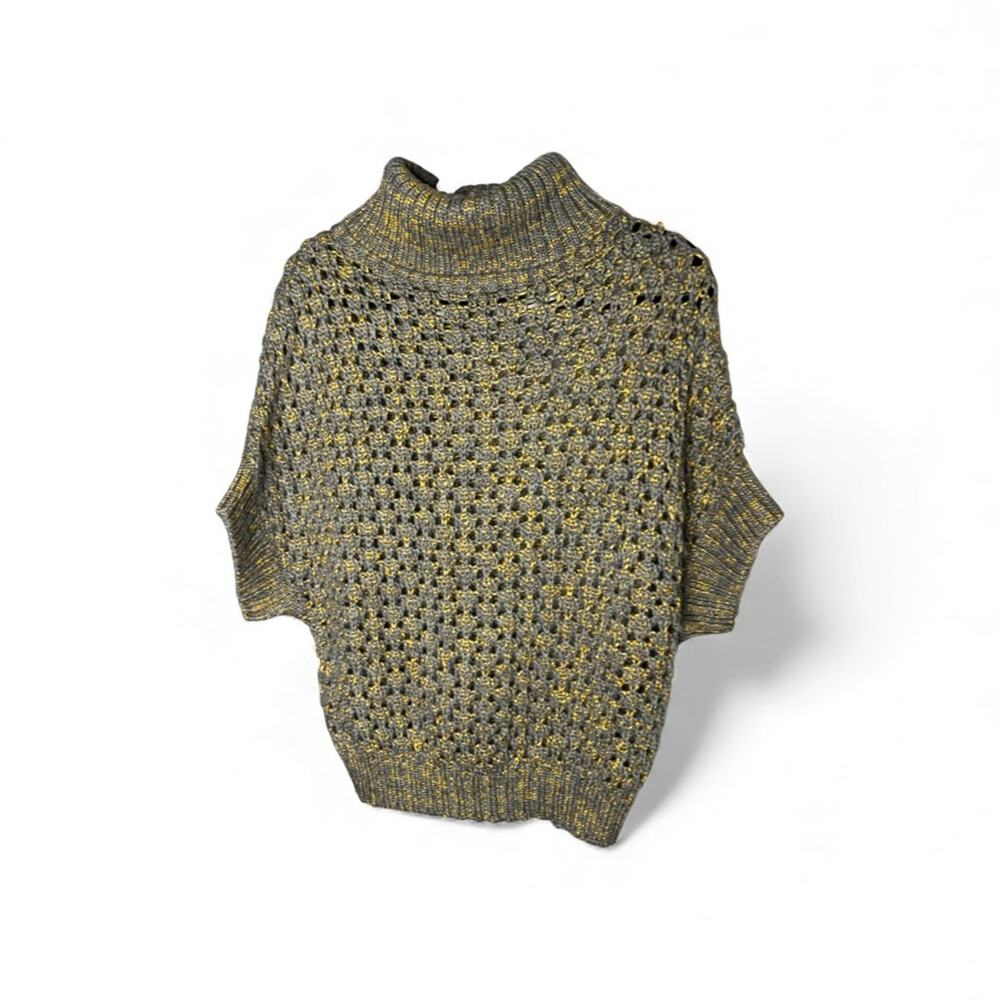 Hazel Gray & Gold Open Knit Dolman Turtleneck Sweater Size L
